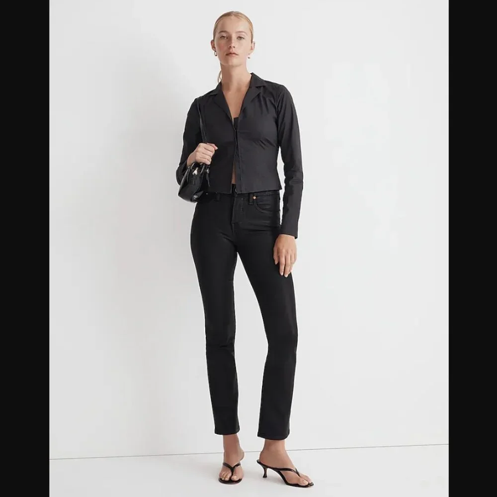 Madewell NEW NWT Womens Petite P25 Black Kick Out Crop Jeans Foil - Picture 1 of 2